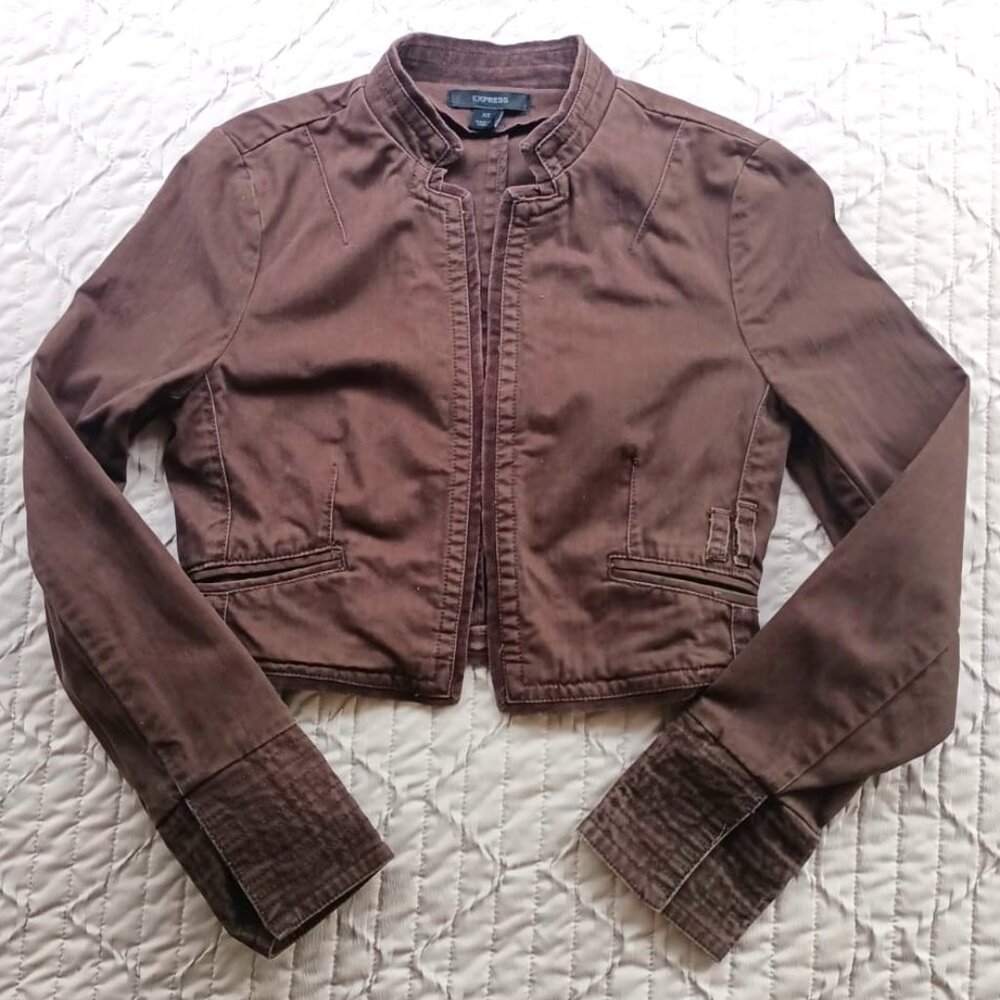 100% Cotton Denim Brown Fitted Jacket - Express - Women’s XS